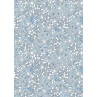 100% Cotton - A Winter's Moon - A949A - Frosted Foliage On Grey With Pearl - Lewis & Irene