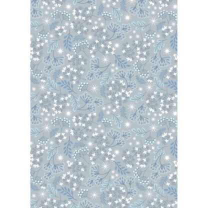 100% Cotton - A Winter's Moon - A949A - Frosted Foliage On Grey With Pearl - Lewis & Irene