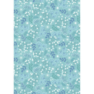 100% Cotton - A Winter's Moon - A949B - Frosted Foliage On Light Aqua With Pearl- Lewis & Irene