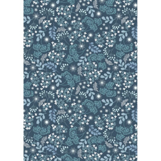 100% Cotton - A Winter's Moon - A949C - Frosted Foliage On Winter Skies Blue With Pearl - Lewis & Irene