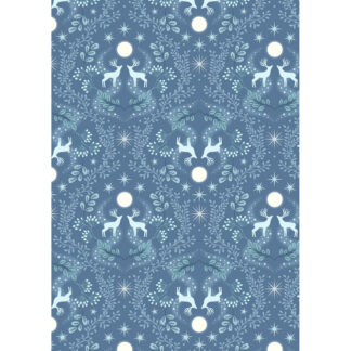 100% Cotton - A Winter's Moon - A952B - Winters Moon Stag On Mid Blue With Pearl - Lewis & Irene