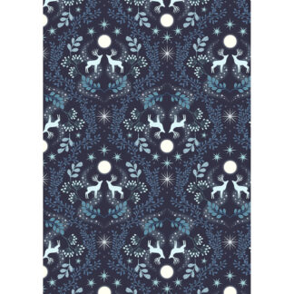 100% Cotton - A Winter's Moon - A952C - Winters Moon Stag On Midnight Blue With Pearl - Lewis & Irene