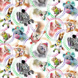 Road Trippin - 20888 - Tossed Animals - White - Connie Haley for 3Wishes Fabric